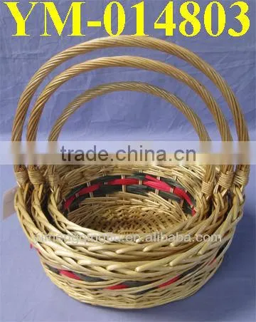 S/3 mountain shaped willow gift baskets with handle