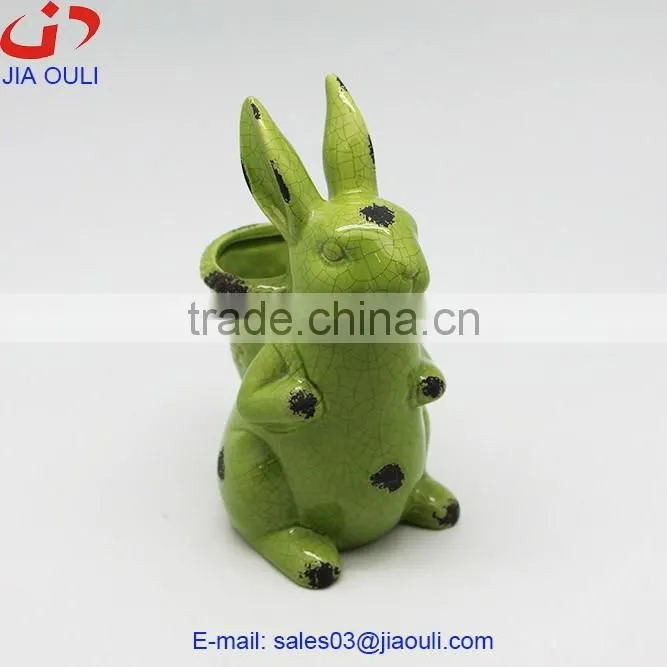 Popular sale EASTER decoration crackle glazed Ceramic Chicken planter