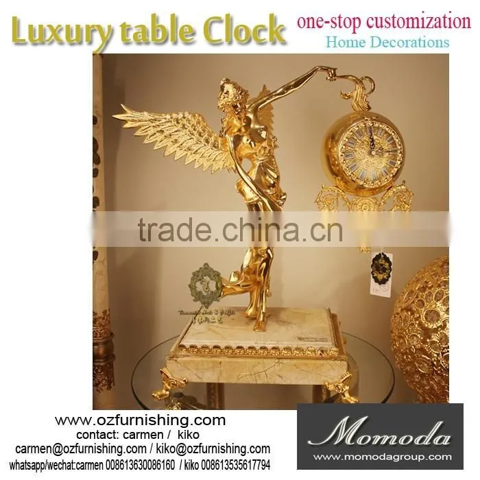 momoda Luxury Royal braroque style gold home decorations Crystal antique classic home marble basic metal copper desk clock