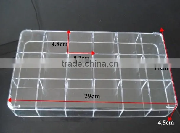 18 Compartments High Transparency PS Plastic Material Storage Box With Dividers