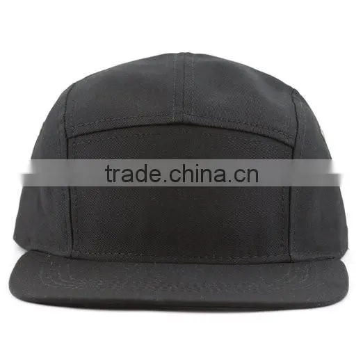 Black wool blend 5 panel hat and cap nylon strap