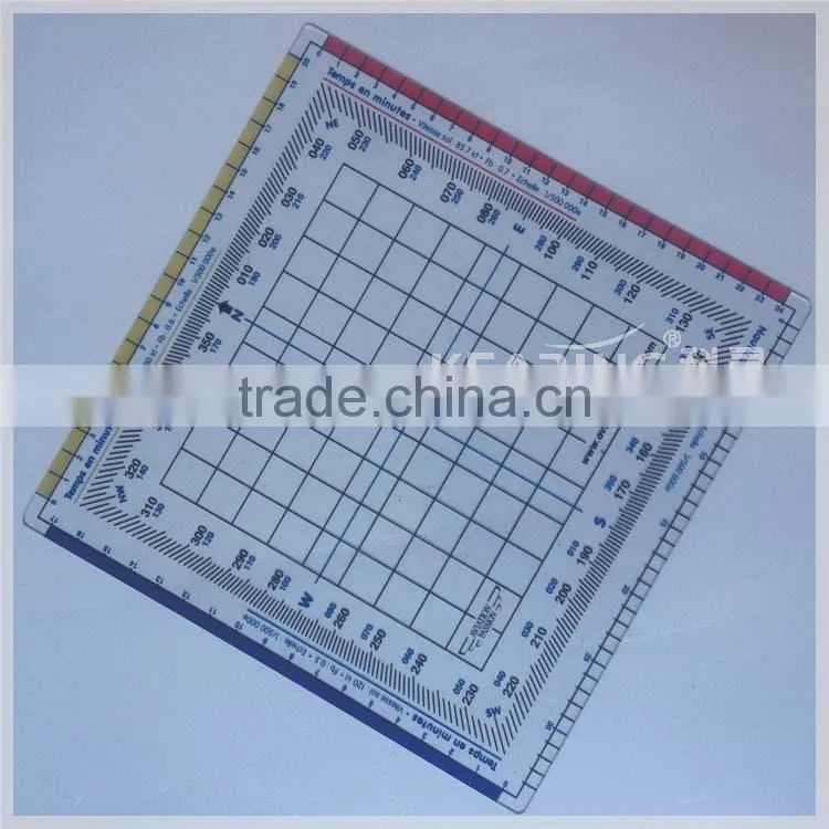 Durable flexible plastic Nautial grid protractor / square aviation protractor plotter ( 1 mm thickness ) # KPP-4
