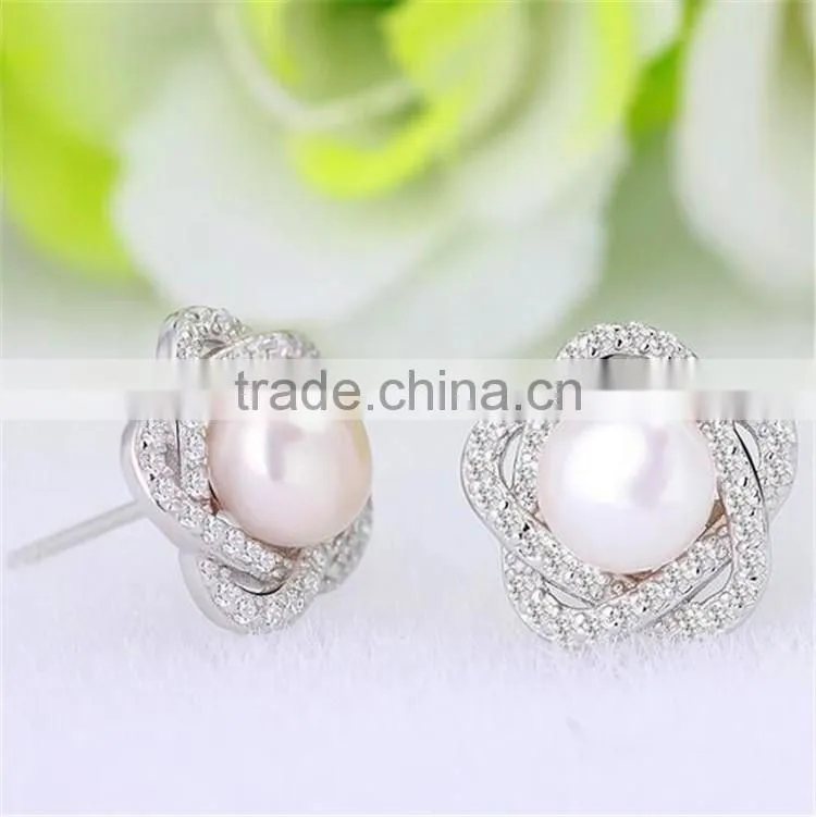 925 Sterling silver round micro pave setting stud earrings