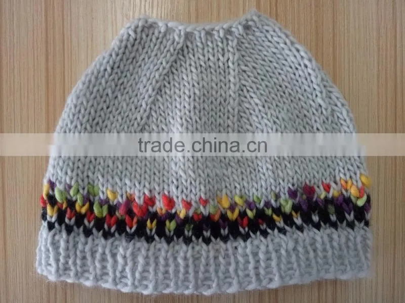 Mulit Color Messy Bun Ponytail Beanie Crocheted Hat
