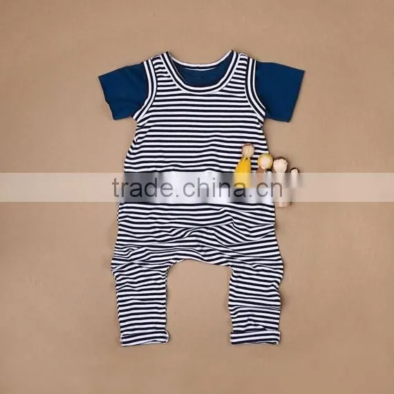 Boutique Baby Clothes 100% Cotton Navy Stripe Unisex Romper For New Born Baby