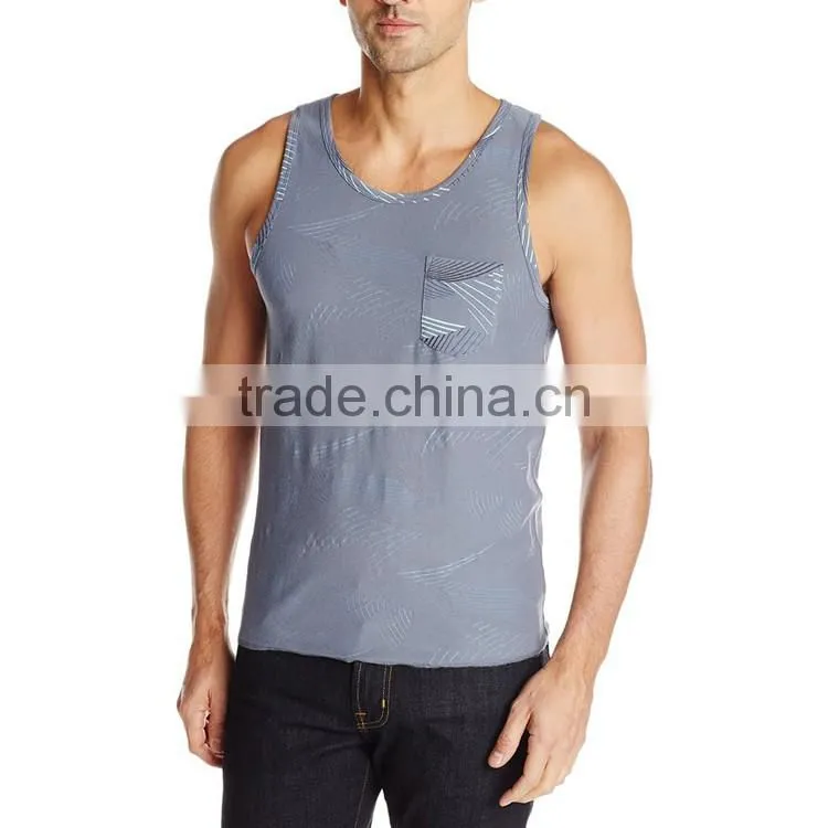 Wholesale 100% Cotton Mens Tank Top With Pocket Bulk Fashion Design Stringer Tank Top Custom