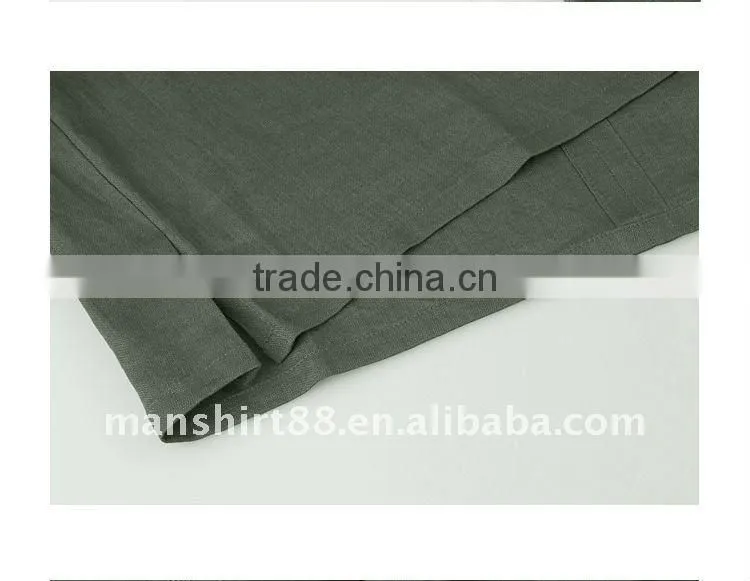 man's latest V-neck linen army green casual shirt