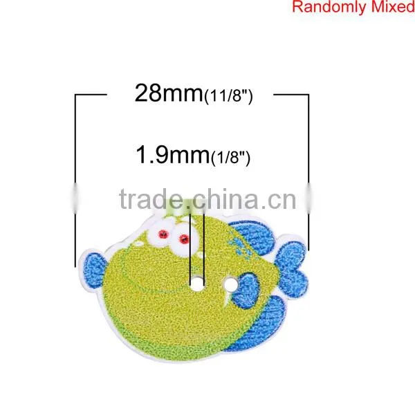 2 Holes Fish Animal At Random Wood Sewing Buttons Scrapbooking