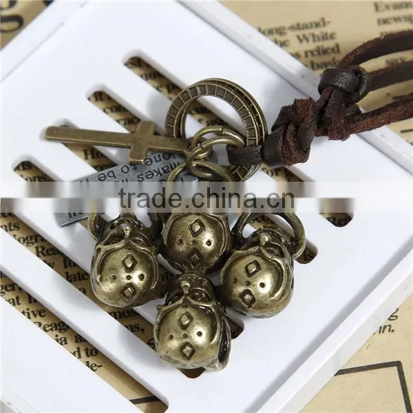 Velvet Suede Punk Style Adjustable Necklace Antique Bronze Coffee Halloween Skeleton Skull Cross For Men & Women 40cm long