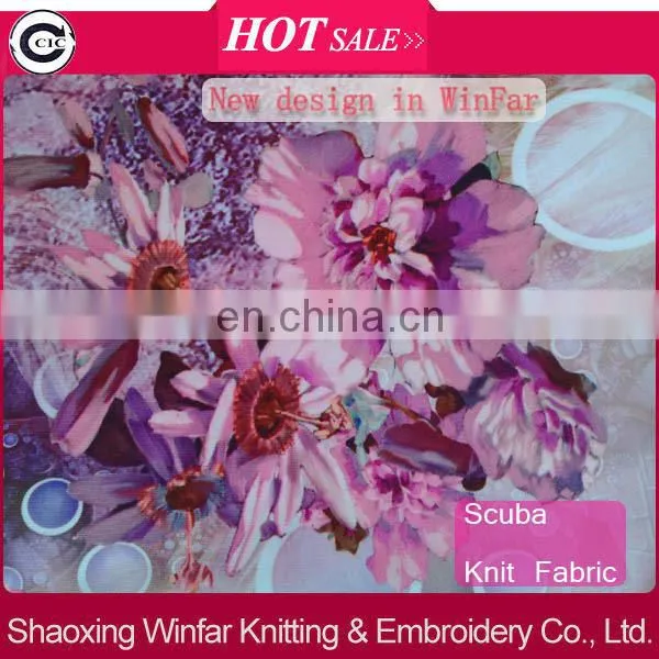 Shaoxing winfar Textile Wide Width 100% Polyester 75D Scuba Interlock Knit digital Print Fabric