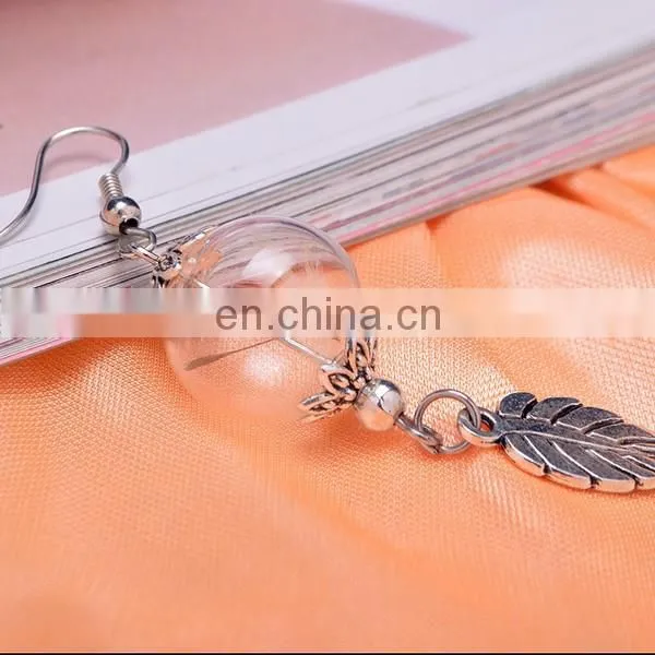 Hot sell glass ball dandelion seeds vintage flower metal plant pendant unique earrings