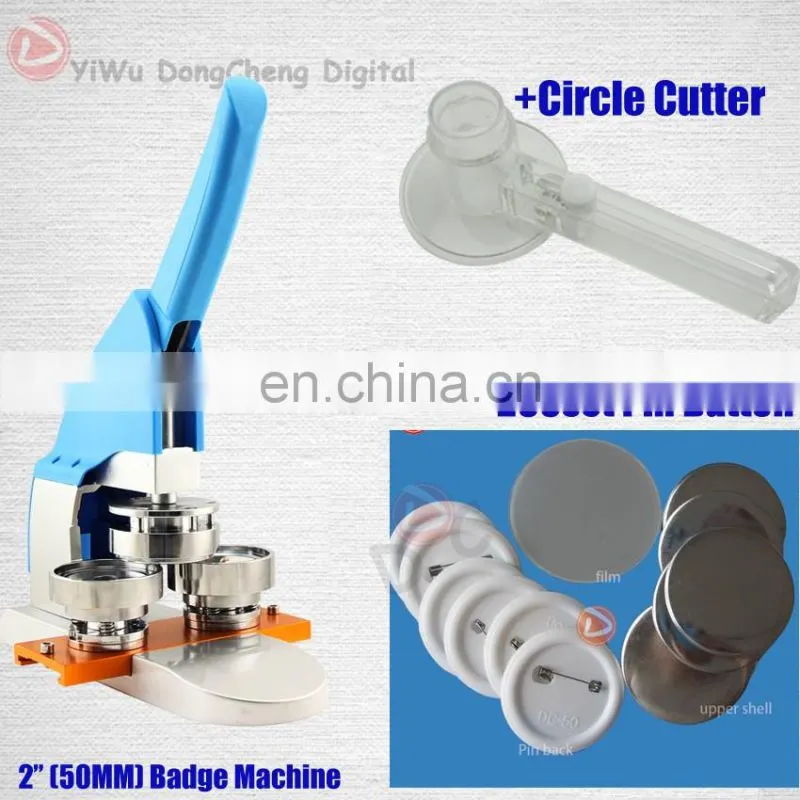 New Pro 2"50MM Badge bouton Making Machine + Circle Cutter+200pcs pin buttons 50MMbadge Package