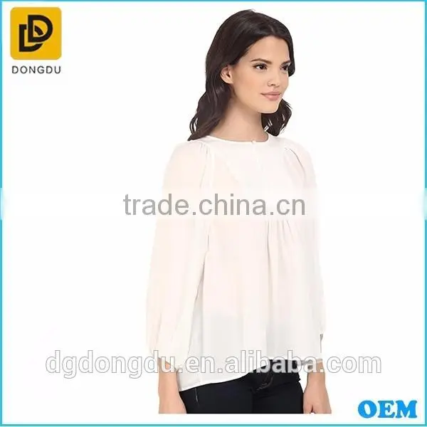 2016 Custom Latest Design White Casual Summer Blouse for Women