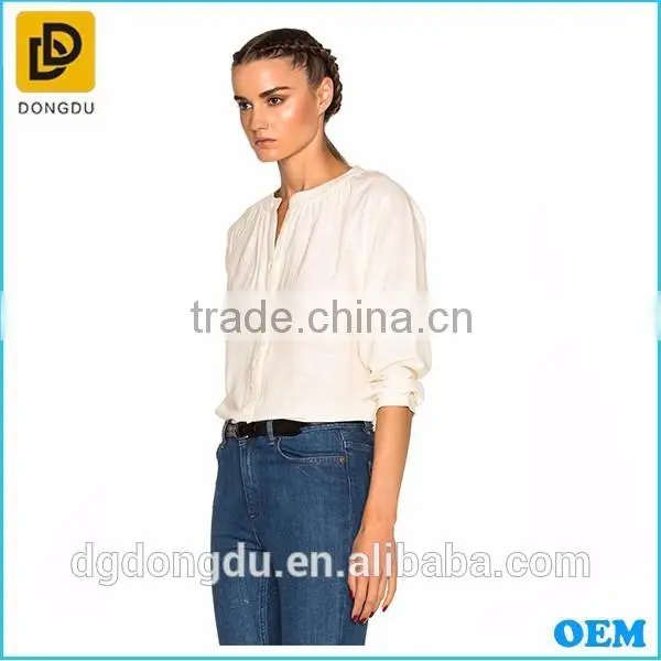 European Style Women Casual White Blouse Low Price Cotton Blouse for Ladies
