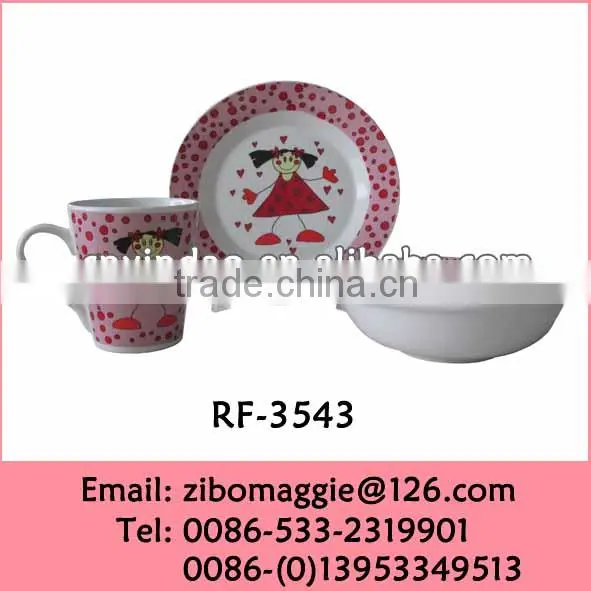 Round Shape 3pcs Children Porcelain Dinner Set for Breakfast Table Set