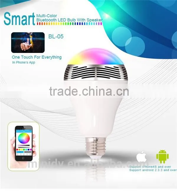 AC100-240V Working Voltage E27/B22 Base RGBW LED Bluetooth Bulb Speaker with Free Controlling APP for Android & IOS Smartphones