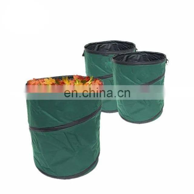 Heavy duty pop up/pe 600d polyester gardening bag with spring