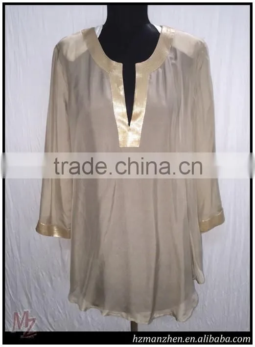 2016 New fashion pure color silk women blouse