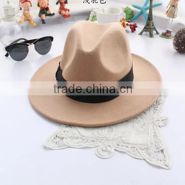 Wholesale as movie Fashion Lady red Wide Brim 100% Wool Felt Fedora Floppy bowknot orange fedora Hats