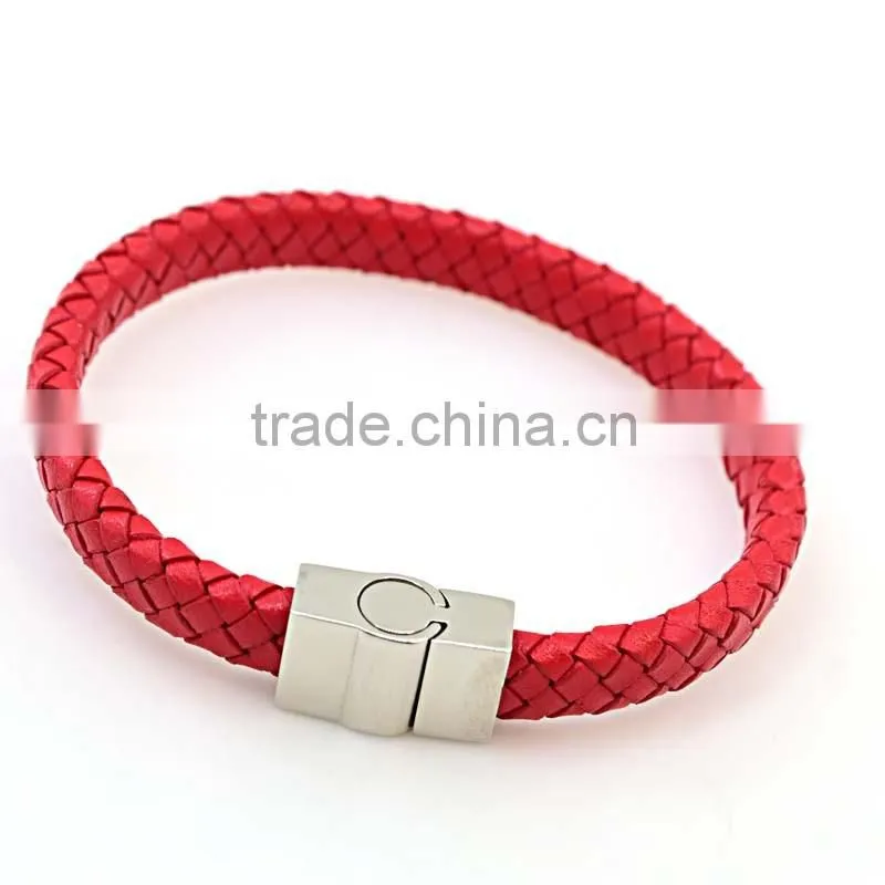Customized logo bio magnetic clasp bracelet genuine leather man bracelet