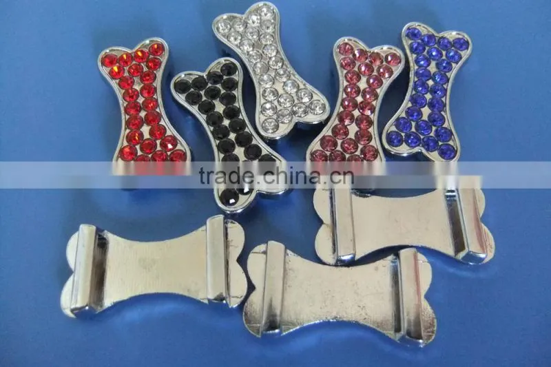 Compet Produce 10mm Rhinestone Promotional Gifts Zinc Alloy Slide Bone Charms for Dog Collars & Human Bracelets