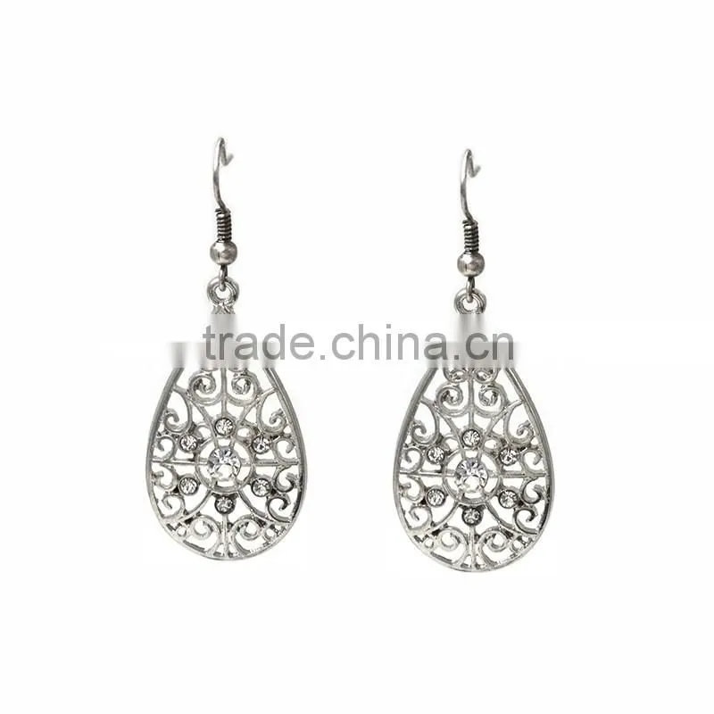 Fine Fantasy Rodium Plated Jewelry Rhinestone Paved Hollow Out Drop Earrings