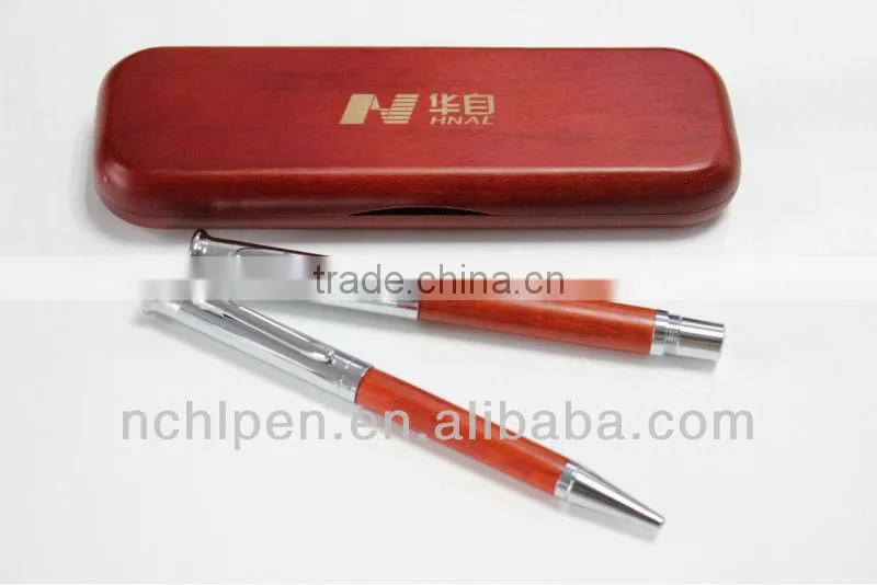 2014 High-End Customized Check Pattern Wooden Pen Set (Roller Pen & Ballpoint Pen)