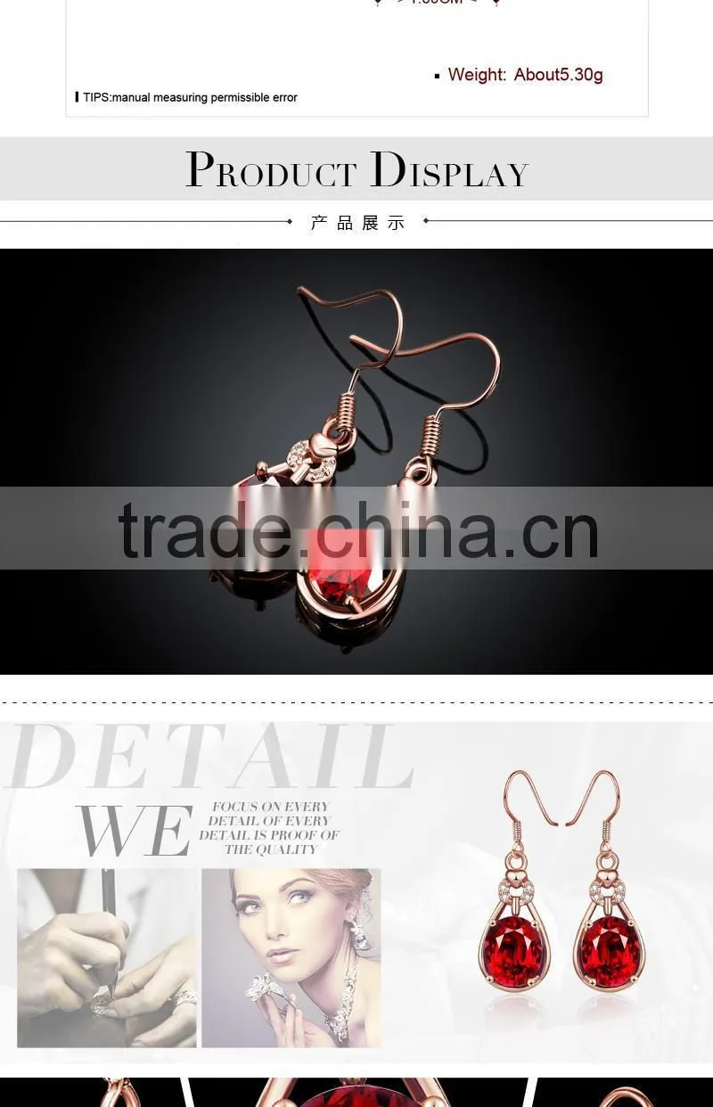 2015 fashiable new design big red rhinestone crystal earrings