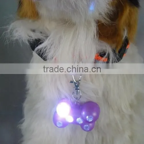 Pet Dog Safety LED Collar Pendant Tags Bone Flashing Blinking Glow Light