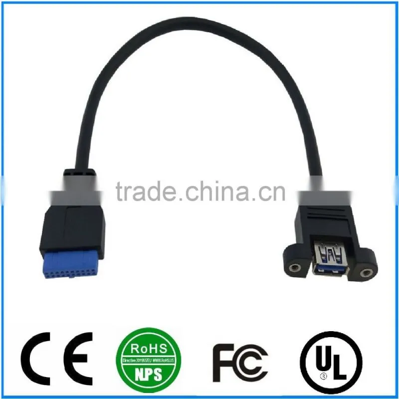 Panel Mount USB3.0 20Pin Extension Adapter Cable Mounting Ears with Screw