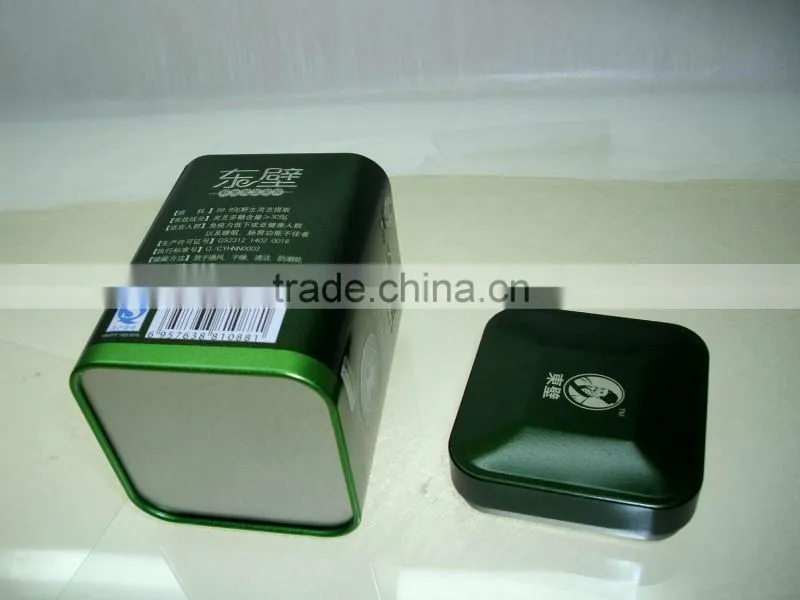tin box for tea; square tin box