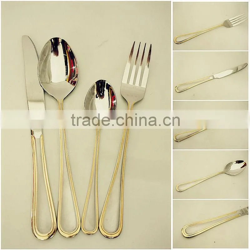 Low price stainless steel gold plated dinner spoon and fork set