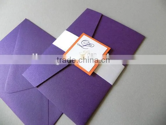 ivory double pocket fold ribbon and brooch wedding invitation card
