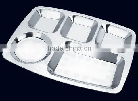 Wholesale Stainless steel 5 compartment dinner plate/mess tray