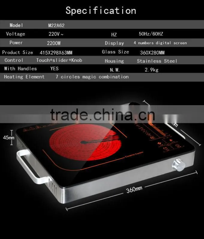 Mini multi-touch controll stove glass heater hot plate heater stainless steel handle