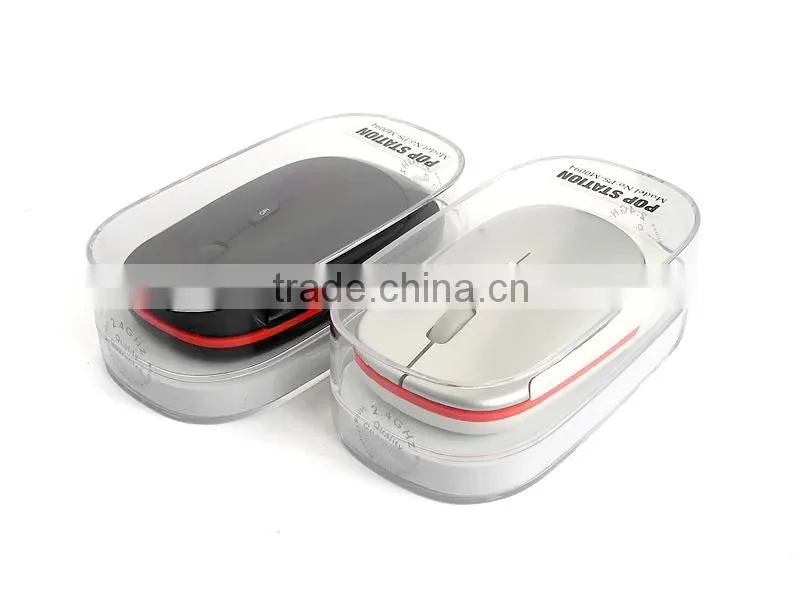2.4Ghz gift wireless slim mouse with transparent crystal plastic box packing
