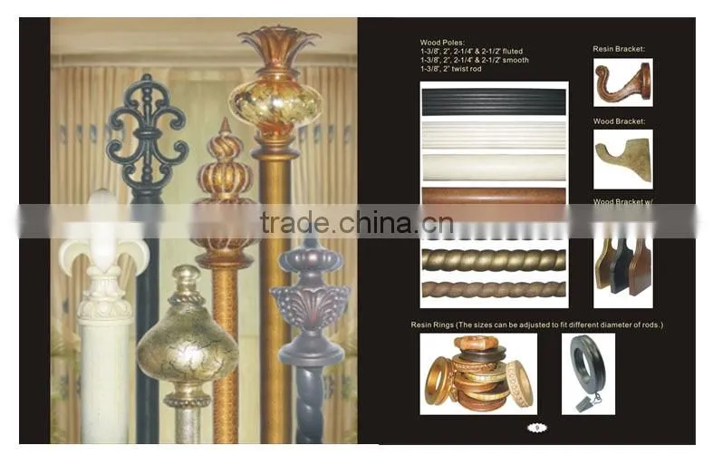 2.5" (63mm) Wooden Drapery Rods Finials Wood Curtain Poles Finials