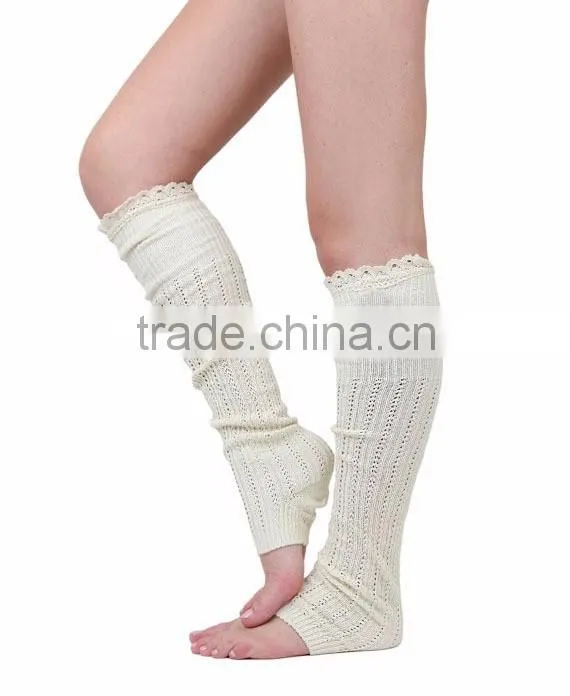 Wholesale Acrylic Crochet Knee High Boot Socks Lace Boot Socks Leg Warmers