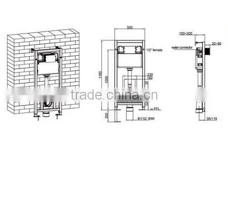 Concealed water storage tank with frame and dual flush system for bathroom