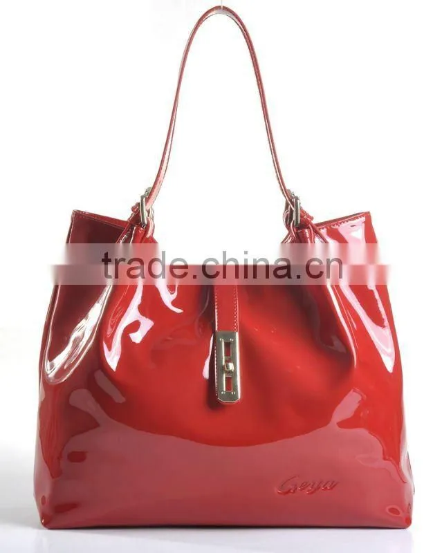 New arrival! Red Patent leather twistlock tote fashion ladies handbags