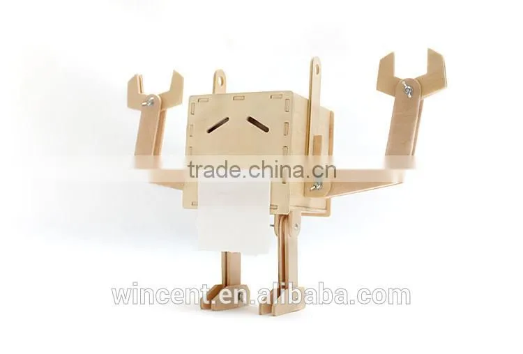 Painting DIY Creative Natural Wooden Robot Tissue Box