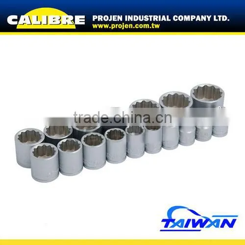 CALIBRE 17pc 12pt 3/8" Dr chrome vanadium socket set socket tool set spline socket