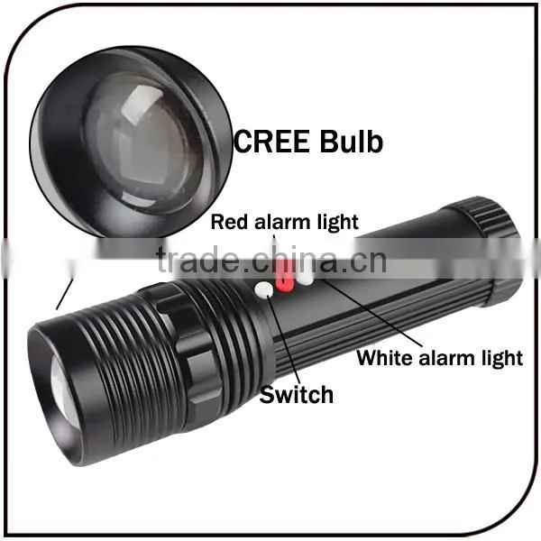 2015 hot sale rechargeable alarm light camping light emergency flashlight
