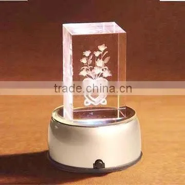 Wholesale 3d laser engraved flower Crystal lamp Base For wedding decoration/wedding gift
