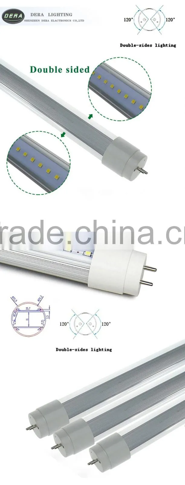 100% sure factory directly sell Double Sides Smd2835 t8 tube al housing price led tube light t8 15w 600mm