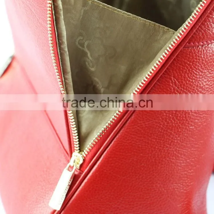 Newest design fashionable red litchi pattern genuine leather backpack for lady
