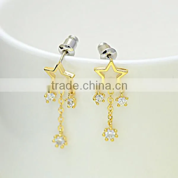 ebay zircon star pattern chain plated 925 silver earring