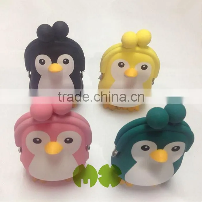 Newest Design 2015 Penguin Silicone Purse, Cute Penguin Silicone Purse Colorful Silicone Clutches Purse