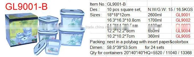 10pcs square stackable food storage box set GL9001-B
