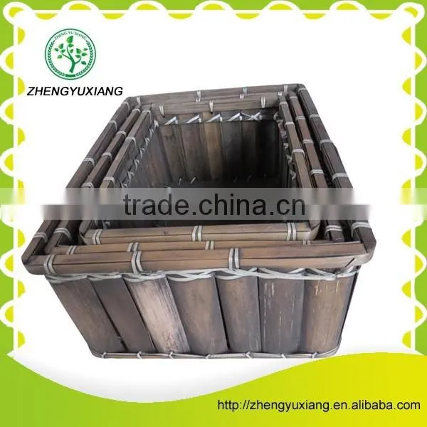 Antique rectangle shape woven bamboo basket